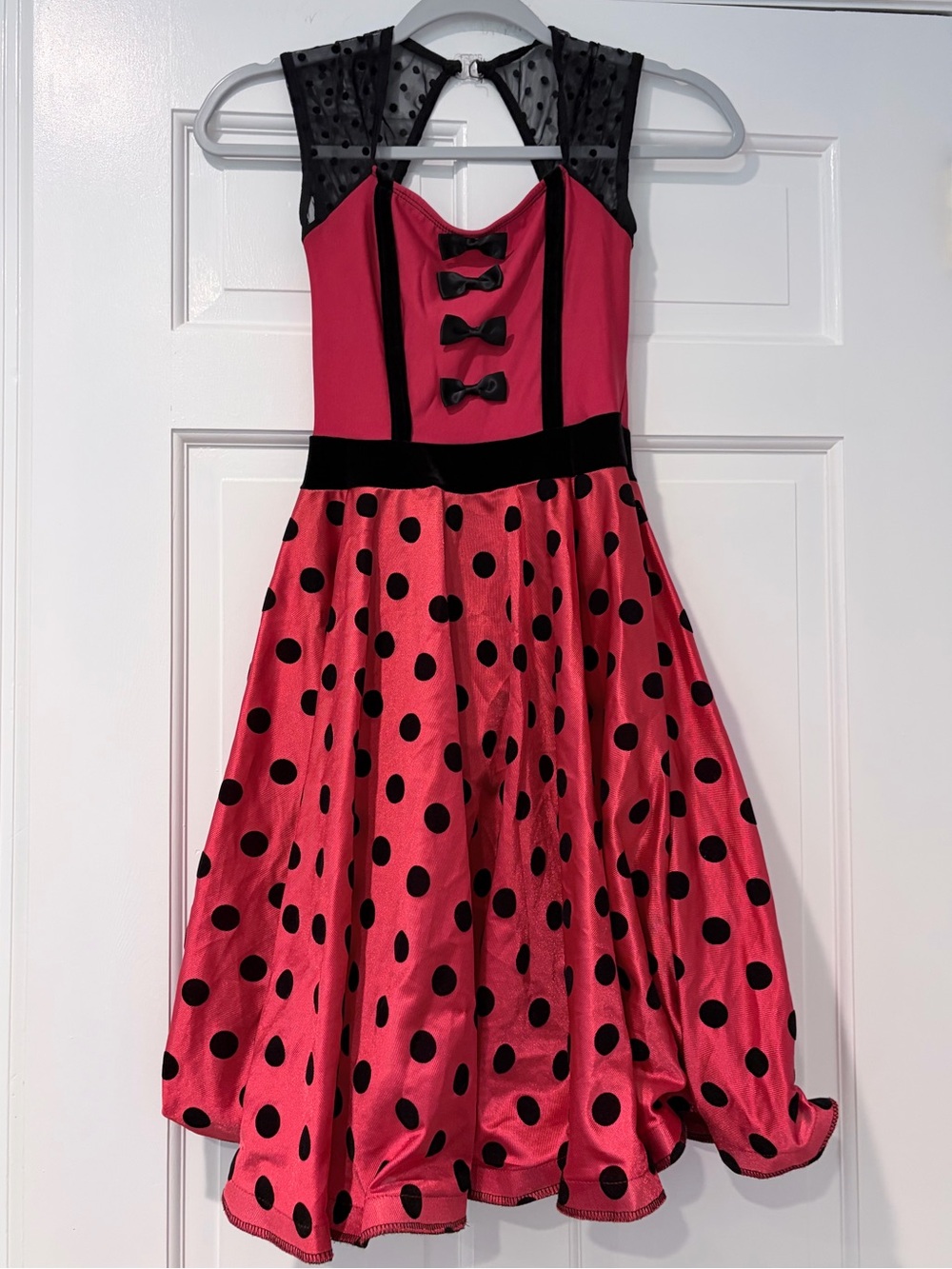 Red Polka Dot Dance Costume Dress w/ Hat Gloves Bow Adult Small Complete Set